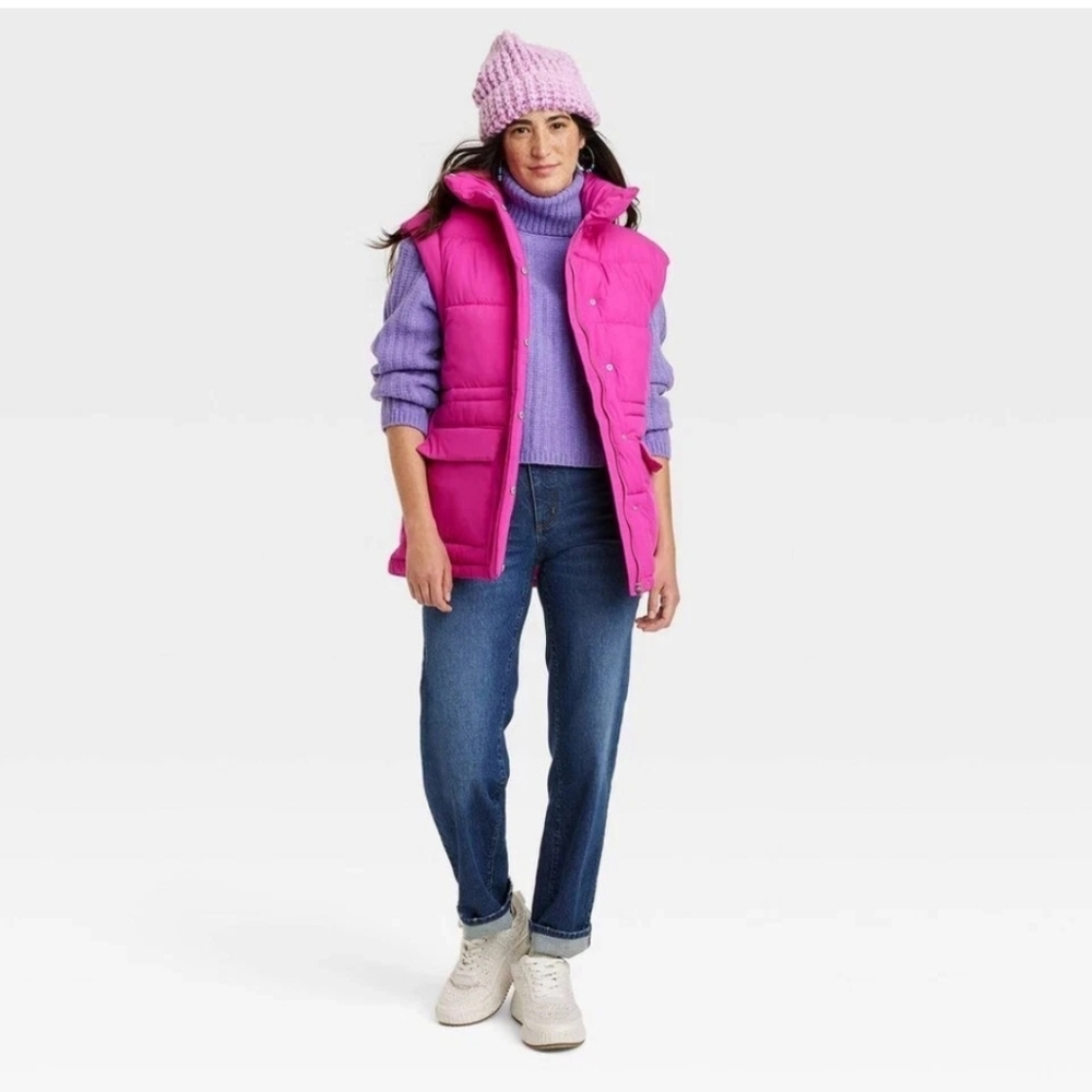 Universal Thread Women's Full Zipper Snap Quilted Puffer Vest Water-Resistant L